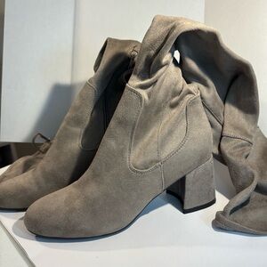 Liz Claiborne Taupe Heeled Soft Sueded Shaft Above Knee Boots.